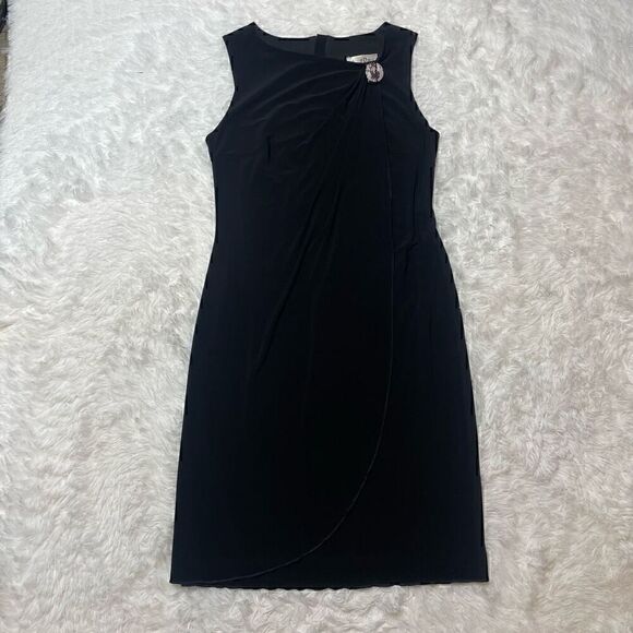 Joseph Ribkoff Black Dress Button Sleeveless Short Mini Size 10 Faux Wrap Stretc - Picture 2 of 12